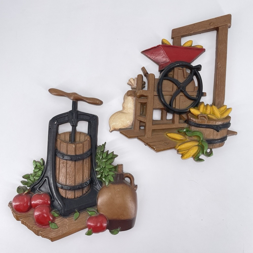 Vtg 1978 HOMCO‎ Metal 2 Pc. Corn Grinder Apple Cider Press Kitchen Wall Decor 9"